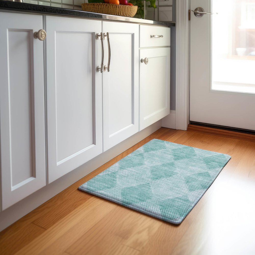 Premium Machine Washable Mayfield  Teal 1'8" x 2'6" Rug. Picture 5