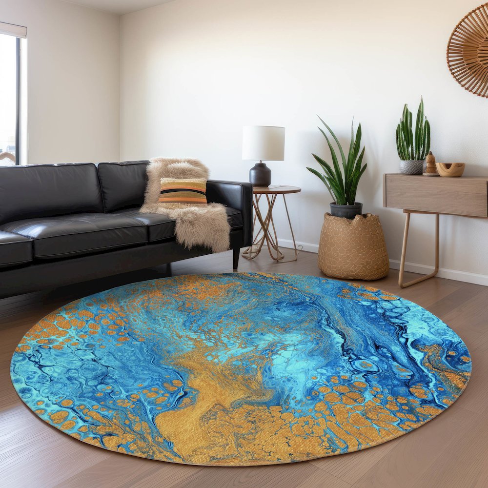 Premium Machine Washable Mayfield  Cobalt 8' x 8' Round Rug. Picture 5