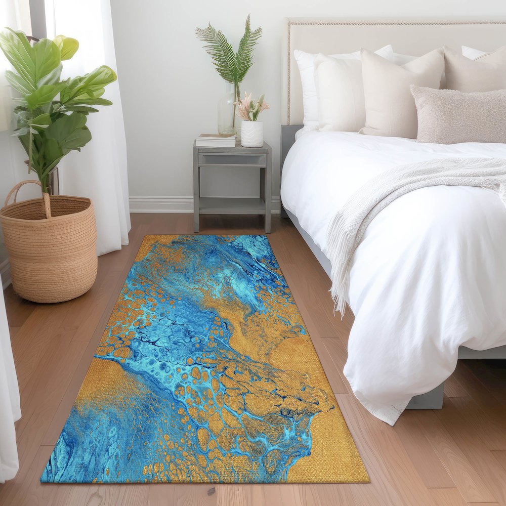Premium Machine Washable Mayfield  Cobalt 2'3" x 7'6" Runner Rug. Picture 5