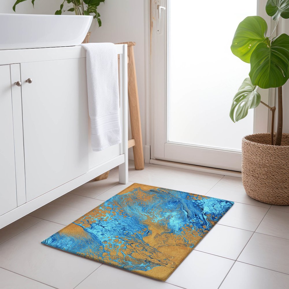 Premium Machine Washable Mayfield  Cobalt 1'8" x 2'6" Rug. Picture 5
