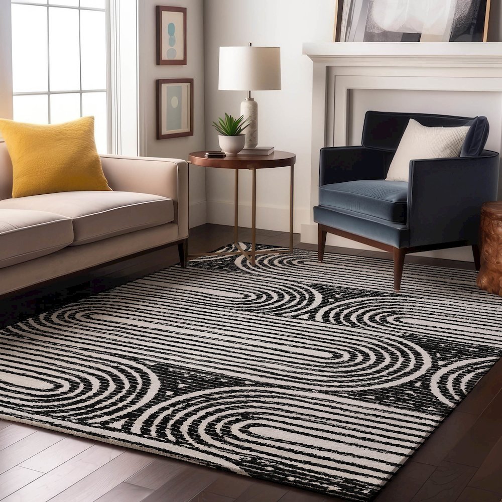 Premium Machine Washable Mayfield  Black 2'6" x 3'10" Rug. Picture 5