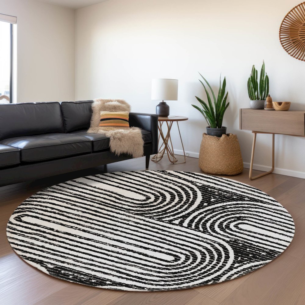 Premium Machine Washable Mayfield  Black 8' x 8' Round Rug. Picture 5
