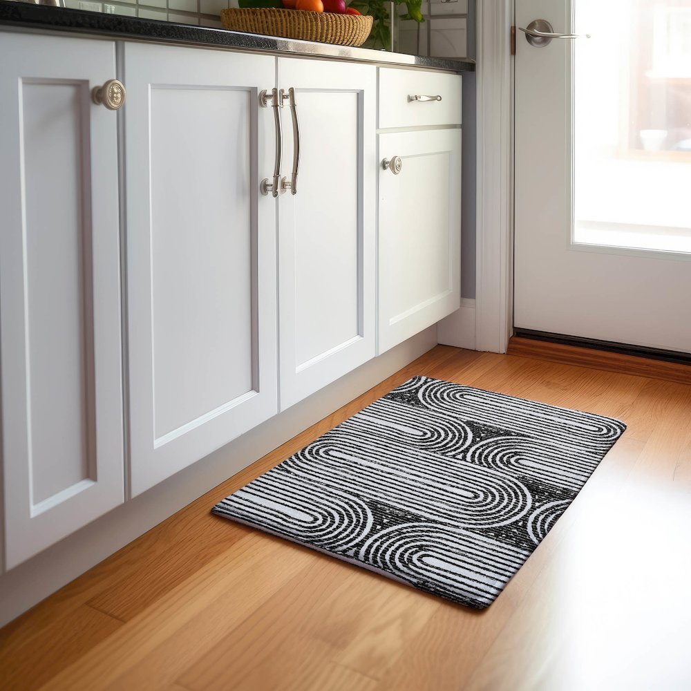 Premium Machine Washable Mayfield  Black 1'8" x 2'6" Rug. Picture 5