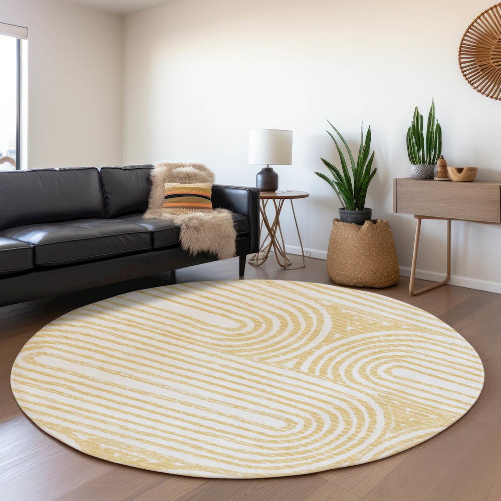 Premium Machine Washable Mayfield  Gold 8' x 8' Round Rug. Picture 5