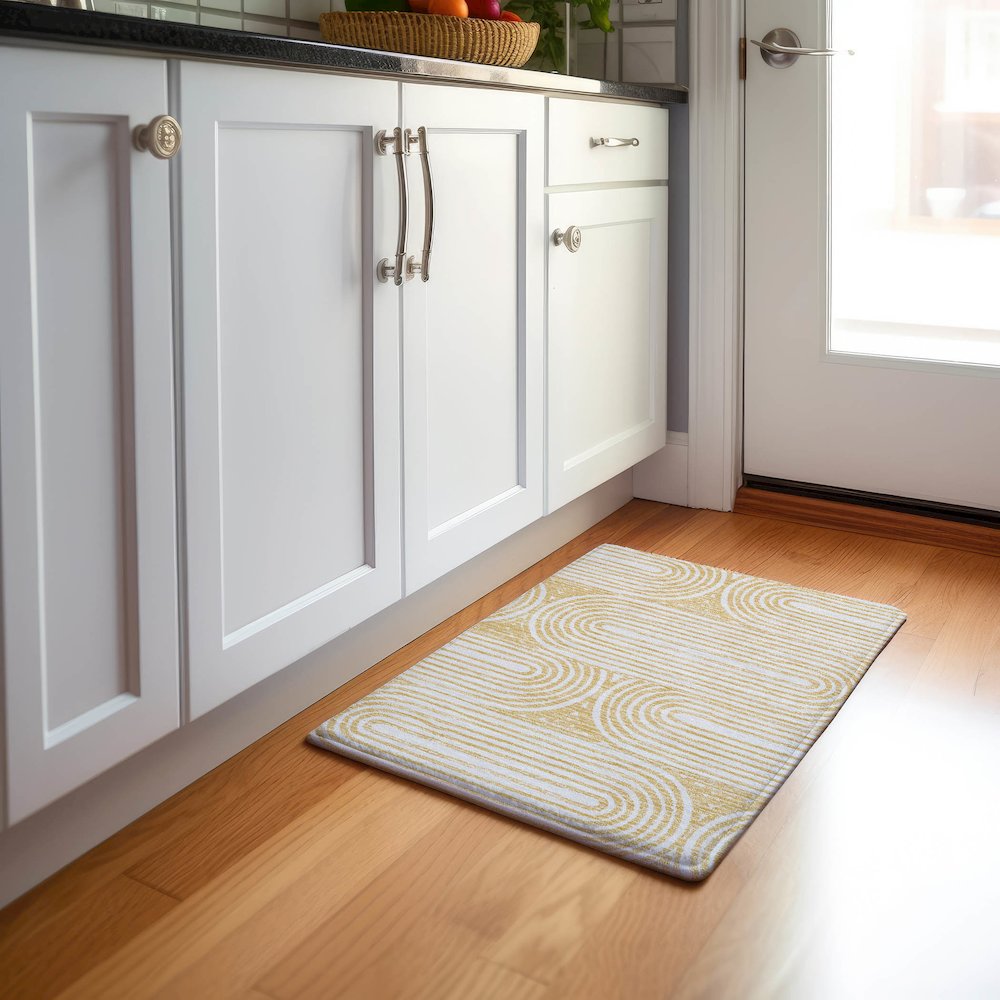 Premium Machine Washable Mayfield  Gold 1'8" x 2'6" Rug. Picture 5