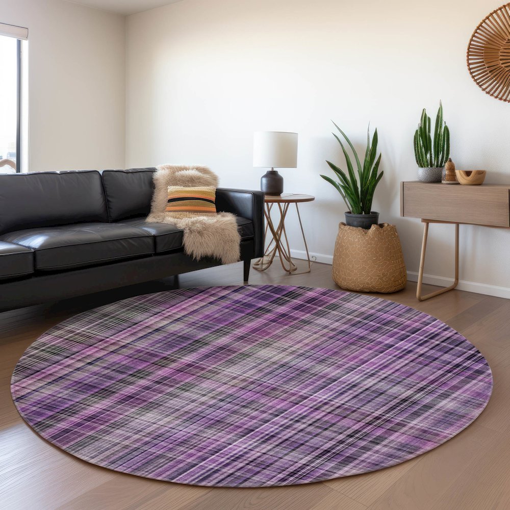 Premium Machine Washable Mayfield  Purple 8' x 8' Round Rug. Picture 5