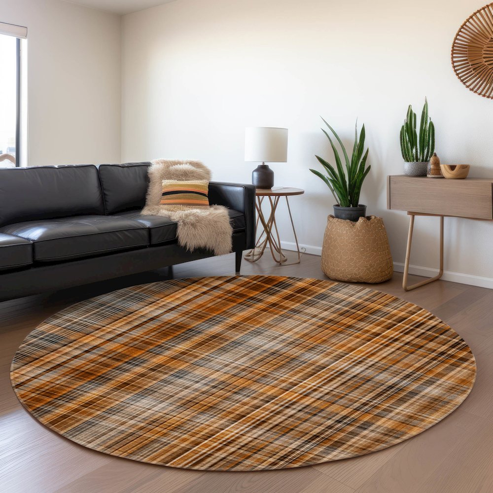 Premium Machine Washable Mayfield  Terracotta 8' x 8' Round Rug. Picture 5