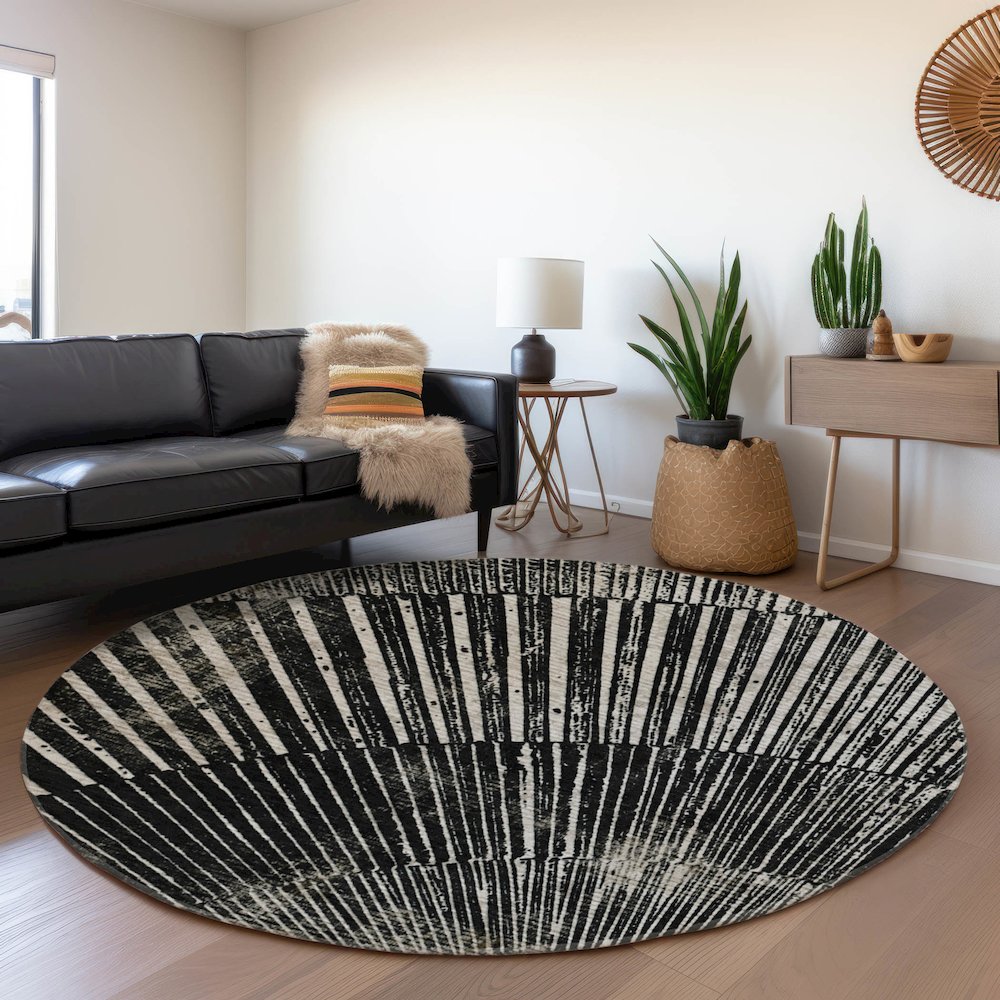 Premium Machine Washable Mayfield  Black 8' x 8' Round Rug. Picture 5
