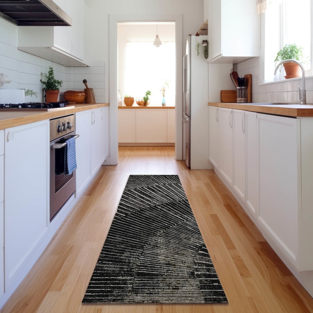Premium Machine Washable Mayfield  Black 2'3" x 7'6" Runner Rug. Picture 5