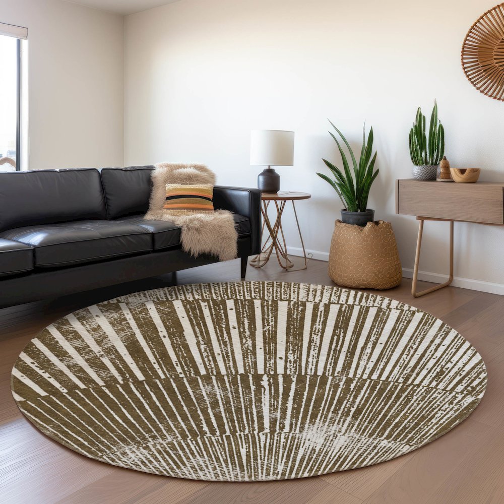 Premium Machine Washable Mayfield  Chocolate 8' x 8' Round Rug. Picture 5