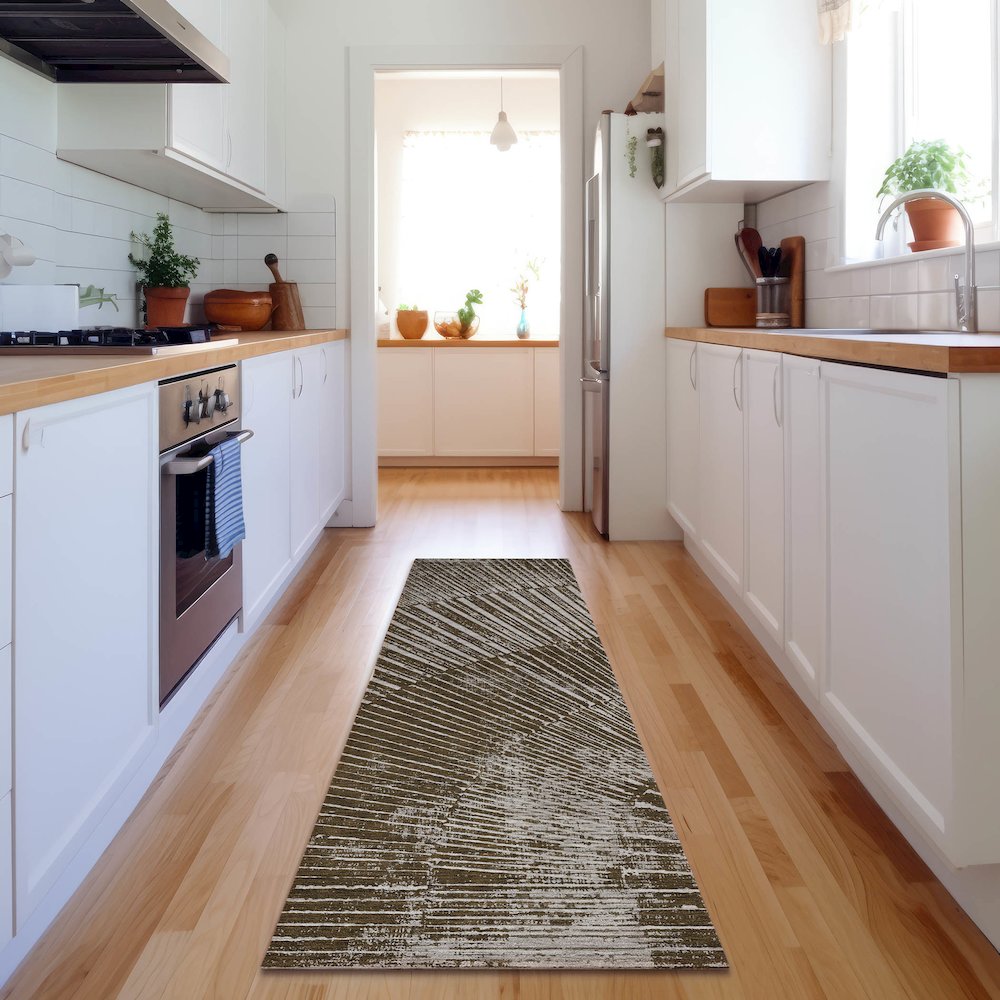 Premium Machine Washable Mayfield  Chocolate 2'3" x 7'6" Runner Rug. Picture 5