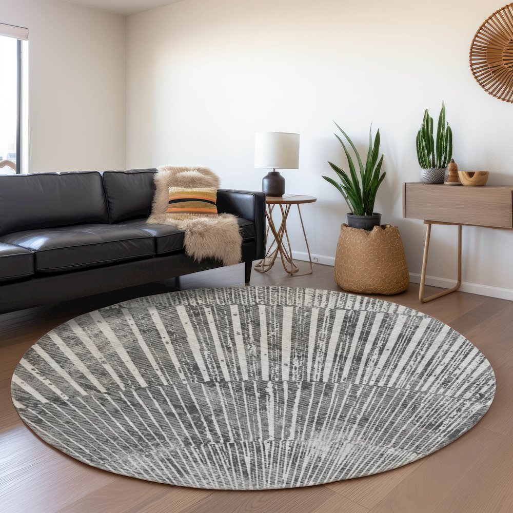 Premium Machine Washable Mayfield  Gray 8' x 8' Round Rug. Picture 5