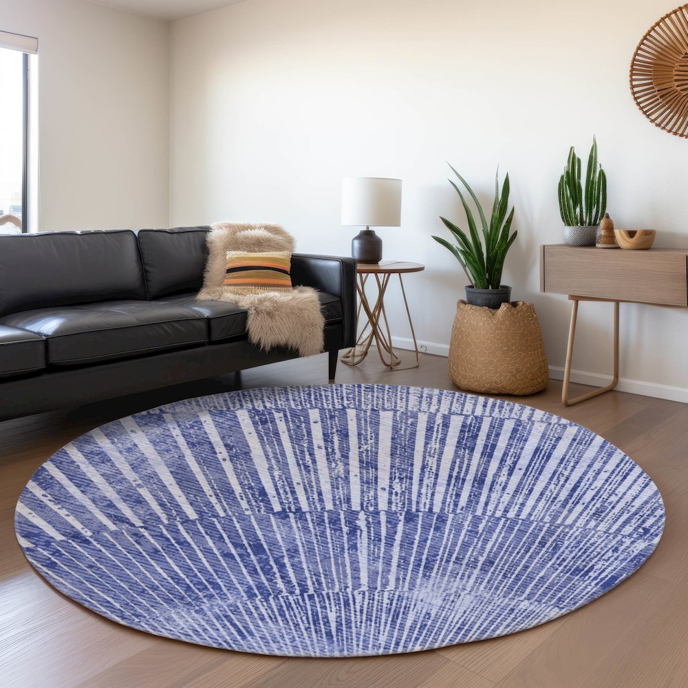 Premium Machine Washable Mayfield  Navy 8' x 8' Round Rug. Picture 5