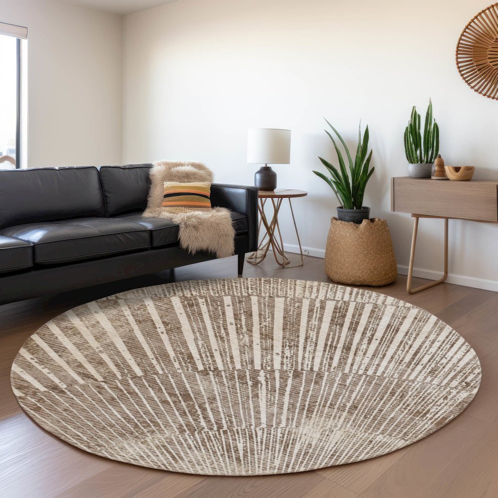 Premium Machine Washable Mayfield  Taupe 8' x 8' Round Rug. Picture 5