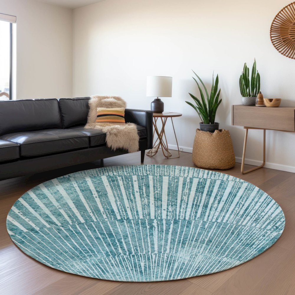 Premium Machine Washable Mayfield  Teal 8' x 8' Round Rug. Picture 5