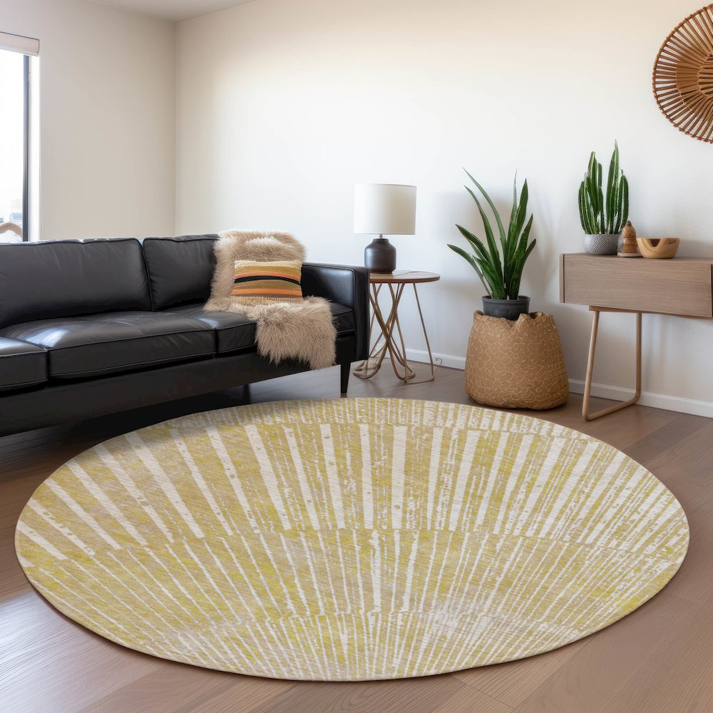 Premium Machine Washable Mayfield  Wheat 8' x 8' Round Rug. Picture 5