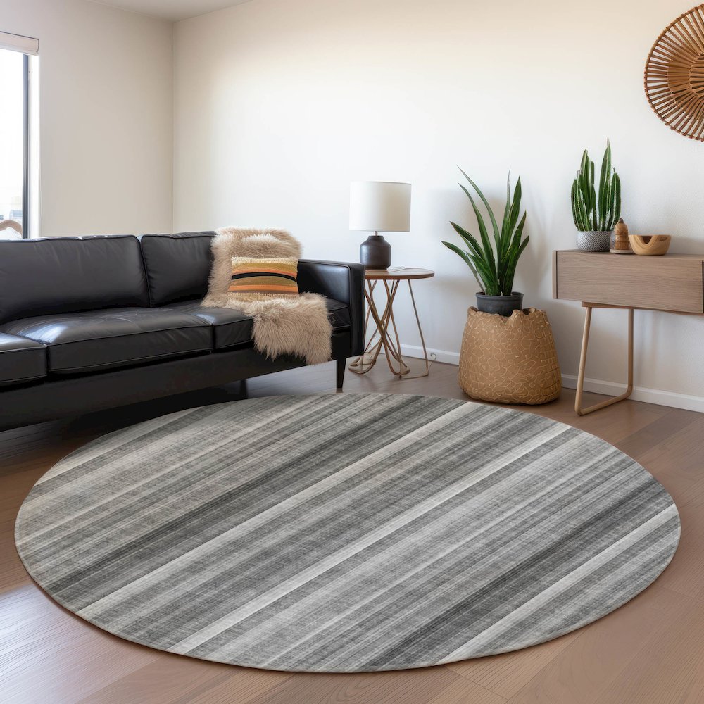 Premium Machine Washable Mayfield  Gray 8' x 8' Round Rug. Picture 5