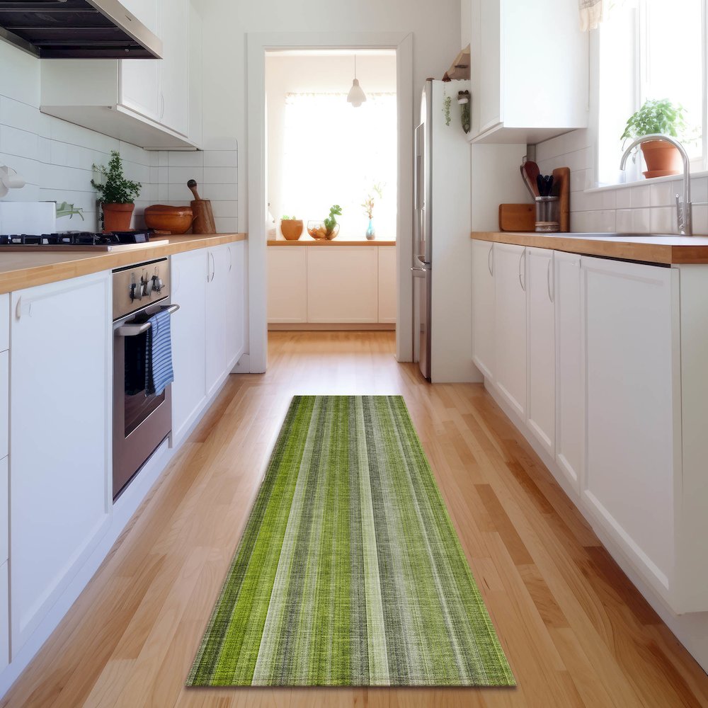 Premium Machine Washable Mayfield  Green 2'3" x 7'6" Runner Rug. Picture 5