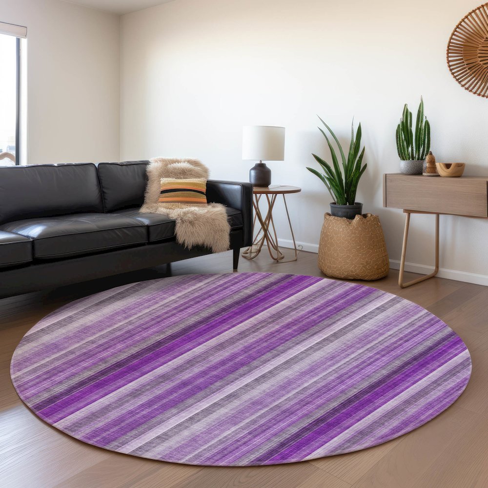 Premium Machine Washable Mayfield  Purple 8' x 8' Round Rug. Picture 5