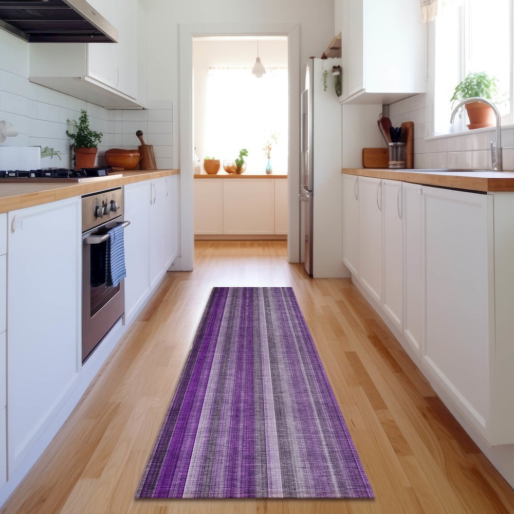 Premium Machine Washable Mayfield  Purple 2'3" x 7'6" Runner Rug. Picture 5