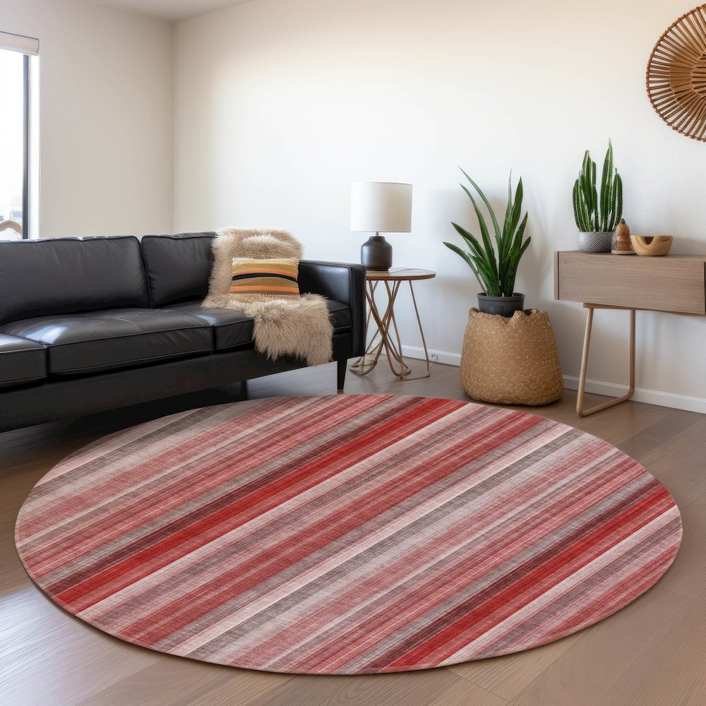 Premium Machine Washable Mayfield  Red 8' x 8' Round Rug. Picture 5