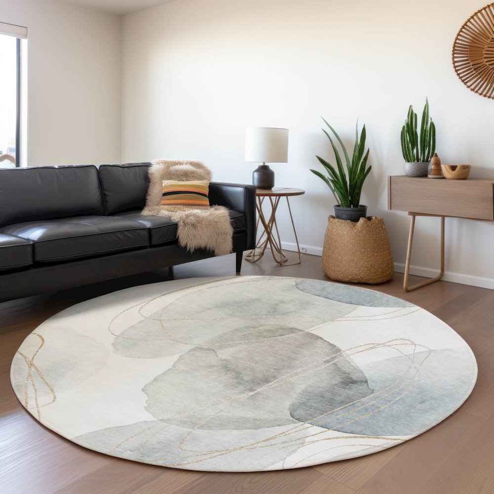 Premium Machine Washable Mayfield  Ivory 8' x 8' Round Rug. Picture 5
