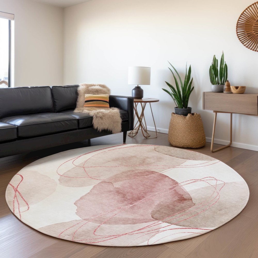 Premium Machine Washable Mayfield  Merlot 8' x 8' Round Rug. Picture 5