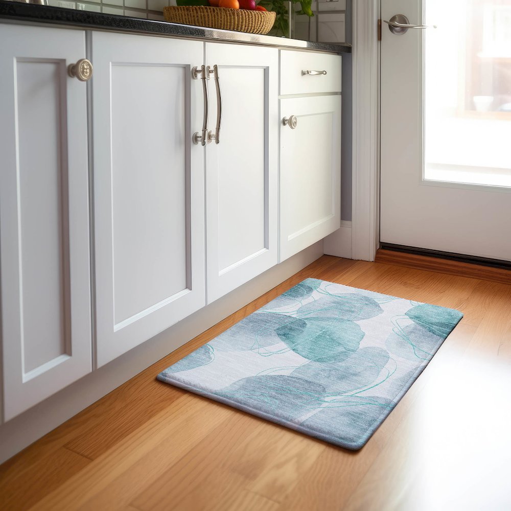 Premium Machine Washable Mayfield  Teal 1'8" x 2'6" Rug. Picture 5