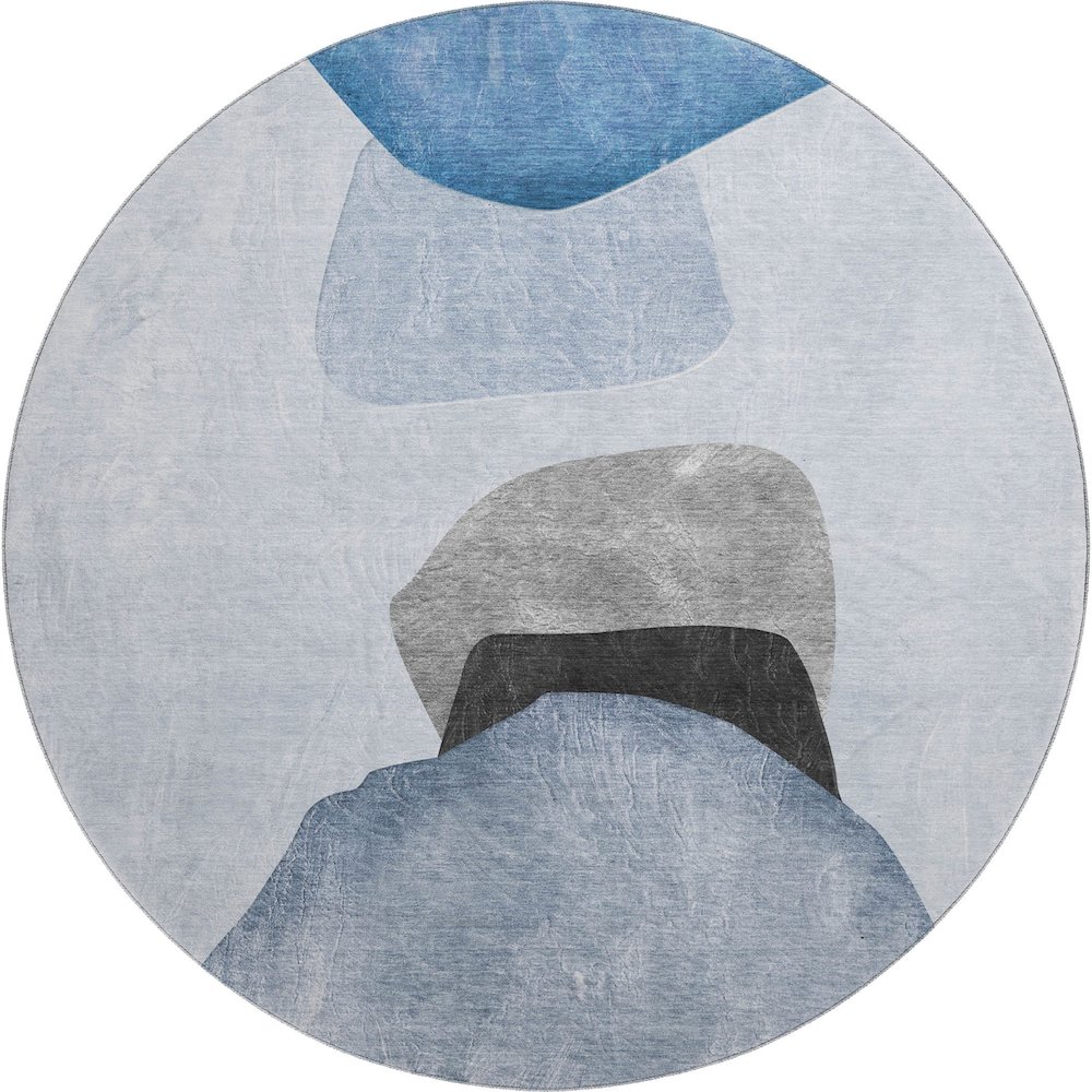 Premium Machine Washable Mayfield  Blue 8' x 8' Round Rug. Picture 1