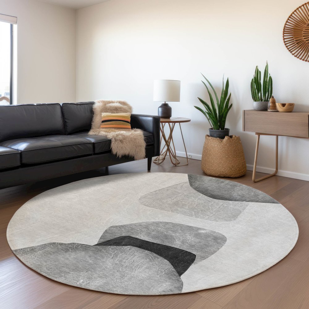 Premium Machine Washable Mayfield  Gray 8' x 8' Round Rug. Picture 5