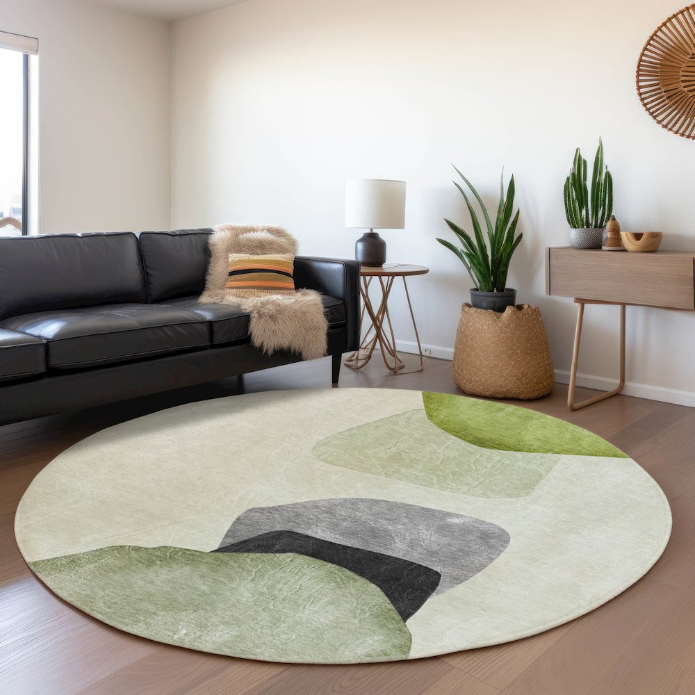 Premium Machine Washable Mayfield  Green 8' x 8' Round Rug. Picture 5