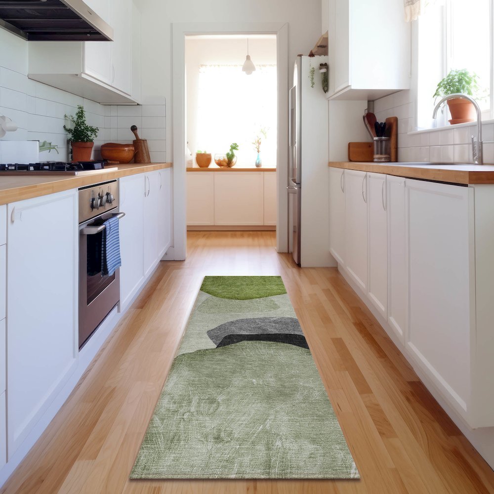 Premium Machine Washable Mayfield  Green 2'3" x 7'6" Runner Rug. Picture 5