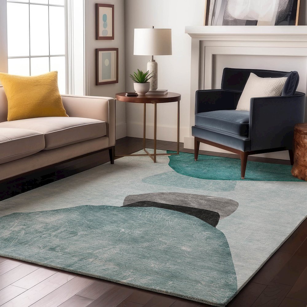 Premium Machine Washable Mayfield  Teal 2'6" x 3'10" Rug. Picture 5