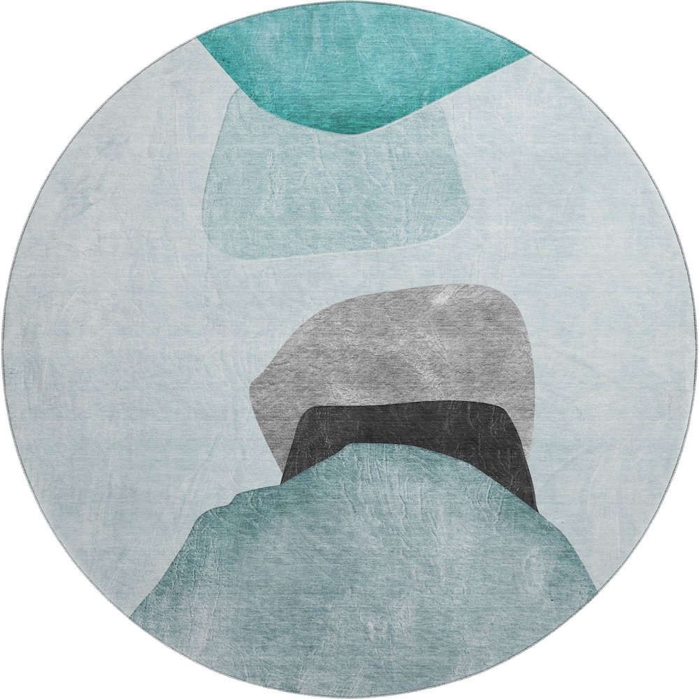 Premium Machine Washable Mayfield  Teal 8' x 8' Round Rug. Picture 1