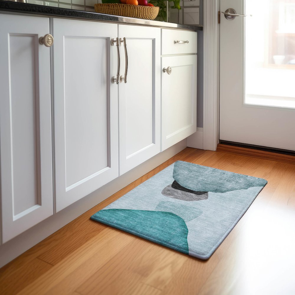 Premium Machine Washable Mayfield  Teal 1'8" x 2'6" Rug. Picture 5