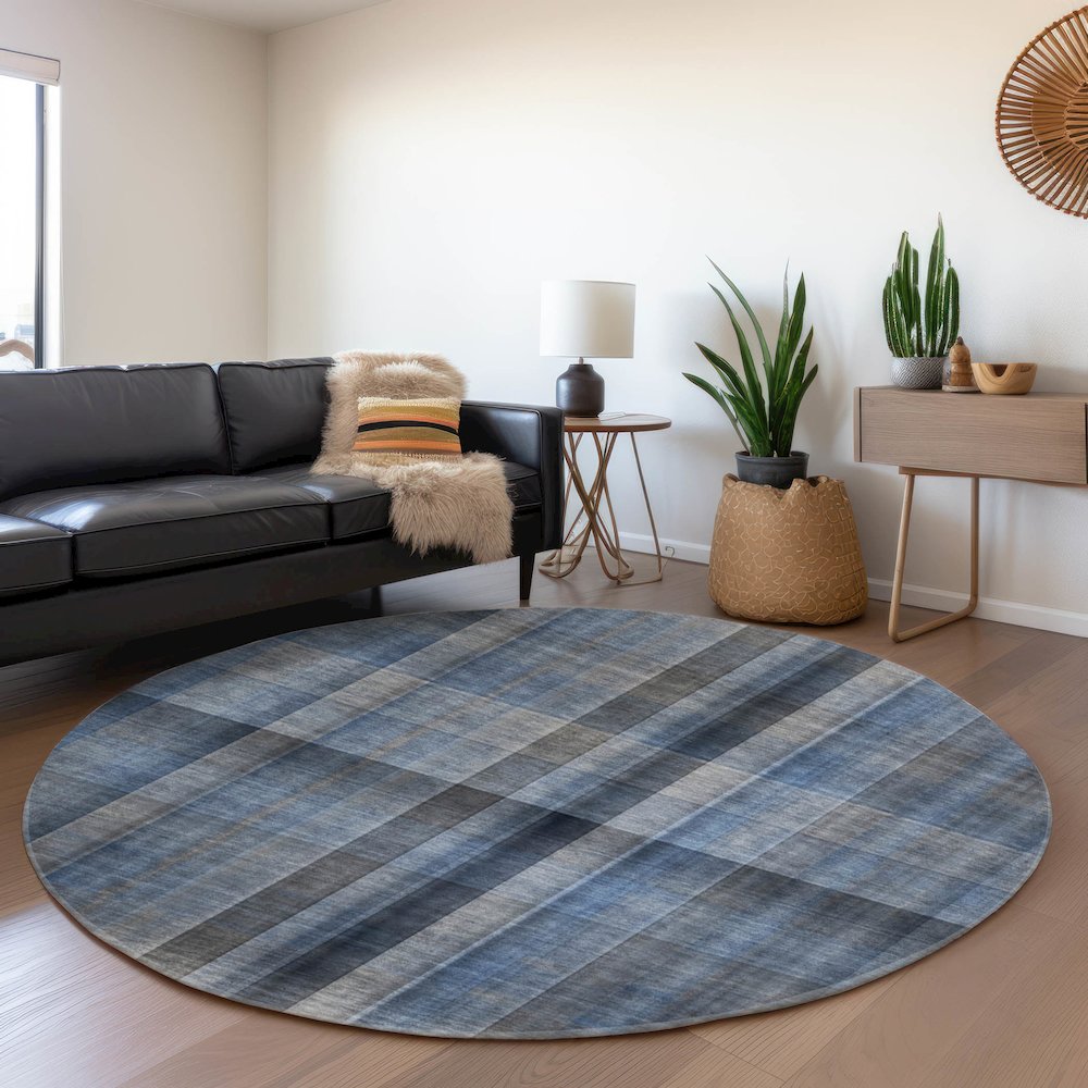 Premium Machine Washable Mayfield  Blue 8' x 8' Round Rug. Picture 5