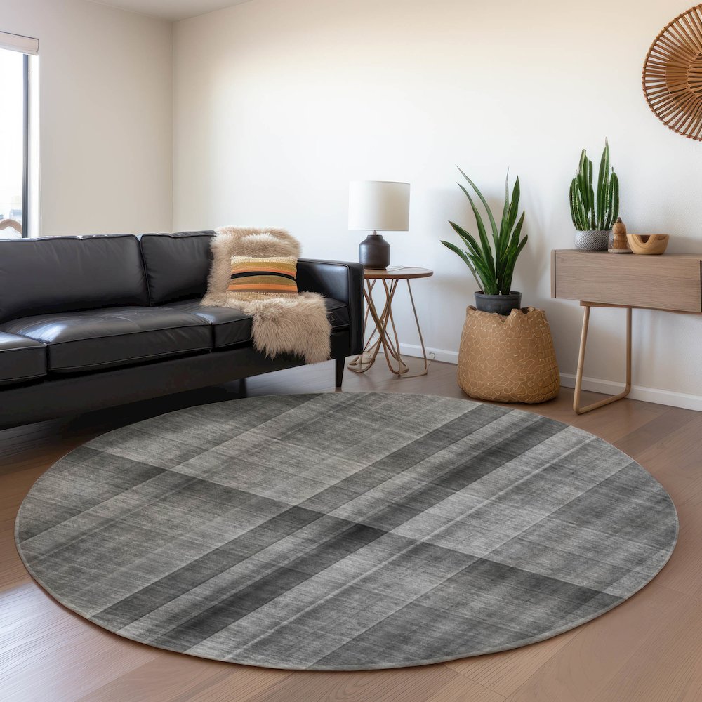Premium Machine Washable Mayfield  Gray 8' x 8' Round Rug. Picture 5