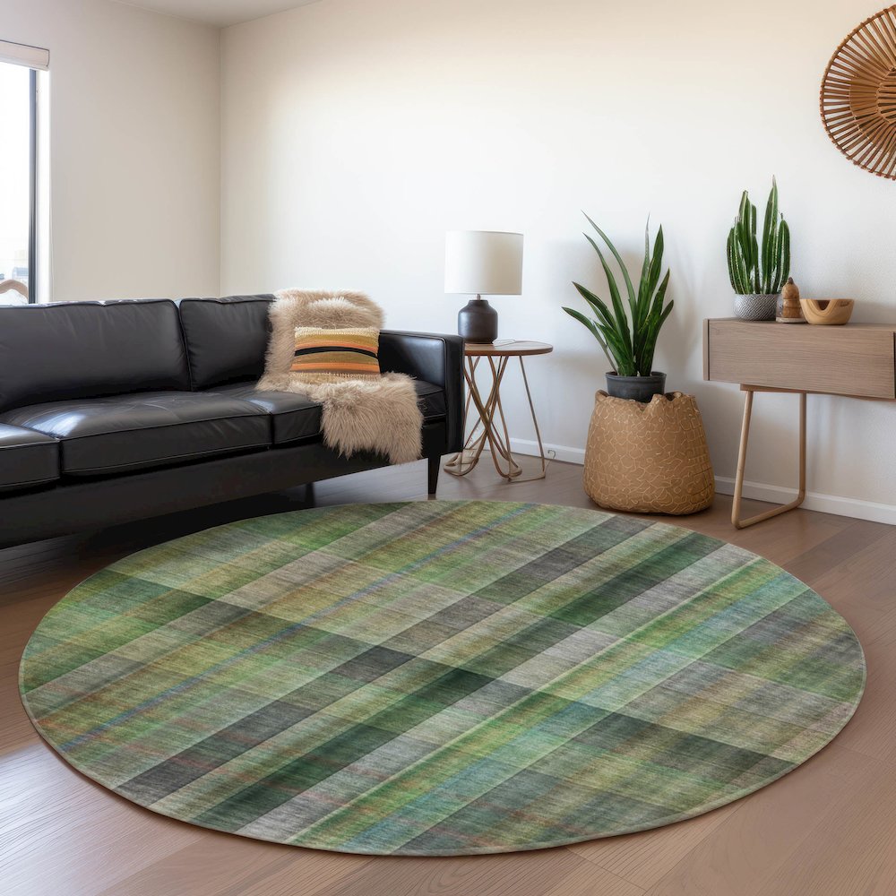 Premium Machine Washable Mayfield  Green 8' x 8' Round Rug. Picture 5