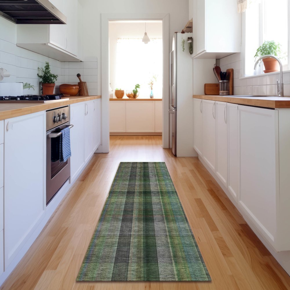 Premium Machine Washable Mayfield  Green 2'3" x 7'6" Runner Rug. Picture 5