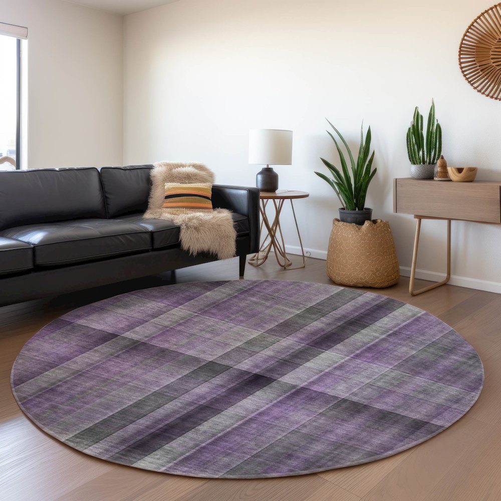 Premium Machine Washable Mayfield  Purple 8' x 8' Round Rug. Picture 5