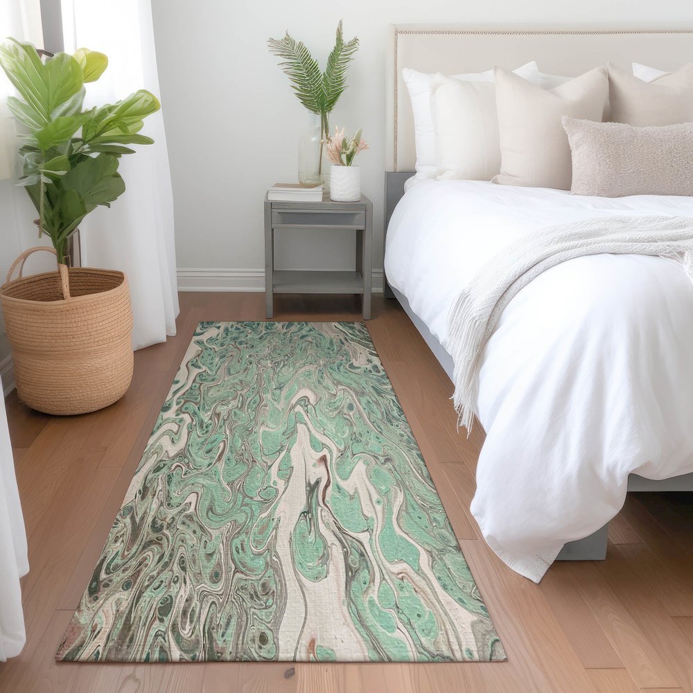 Premium Machine Washable Mayfield  Mint 2'3" x 7'6" Runner Rug. Picture 5