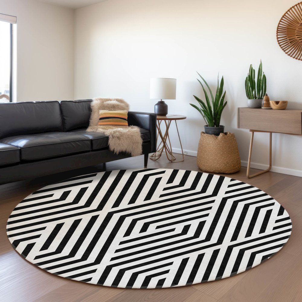Premium Machine Washable Mayfield  Black 8' x 8' Round Rug. Picture 5