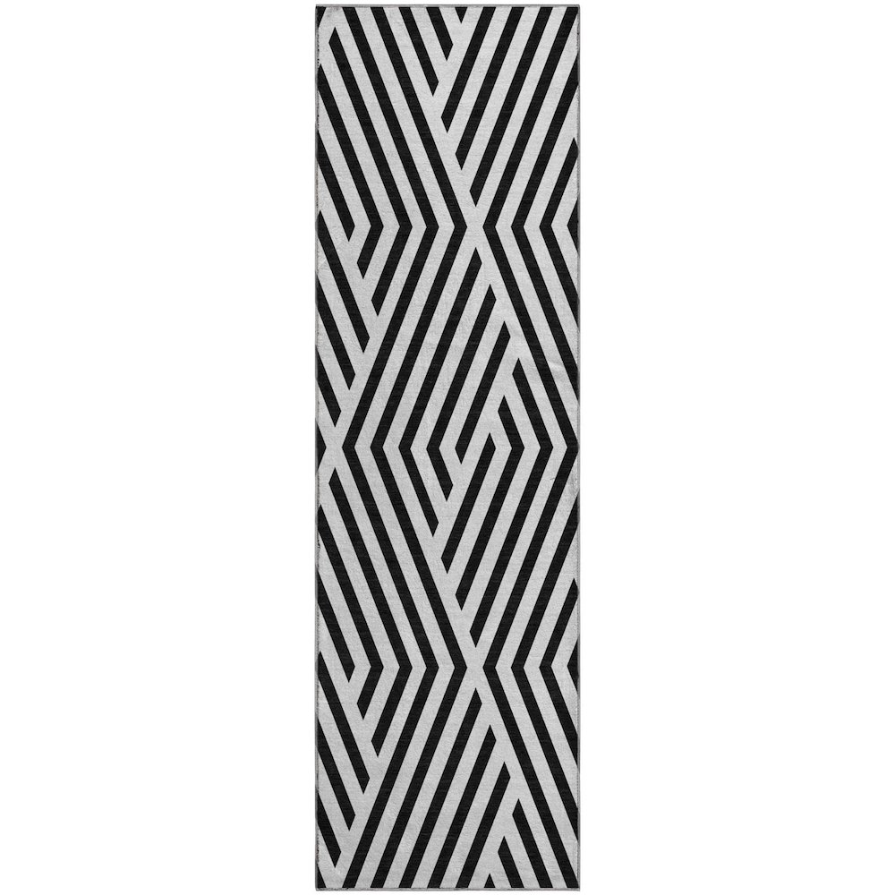 Premium Machine Washable Mayfield  Black 2'3" x 7'6" Runner Rug. Picture 1