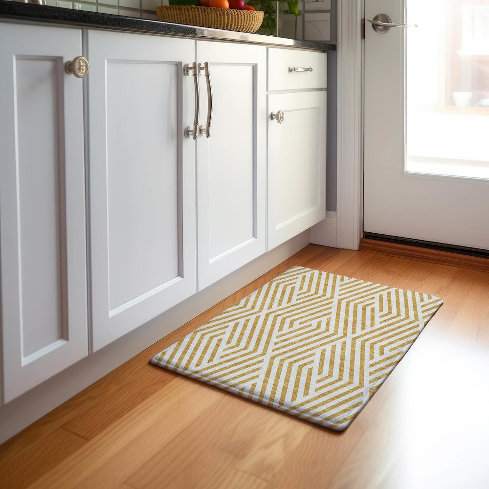 Premium Machine Washable Mayfield  Gold 1'8" x 2'6" Rug. Picture 5