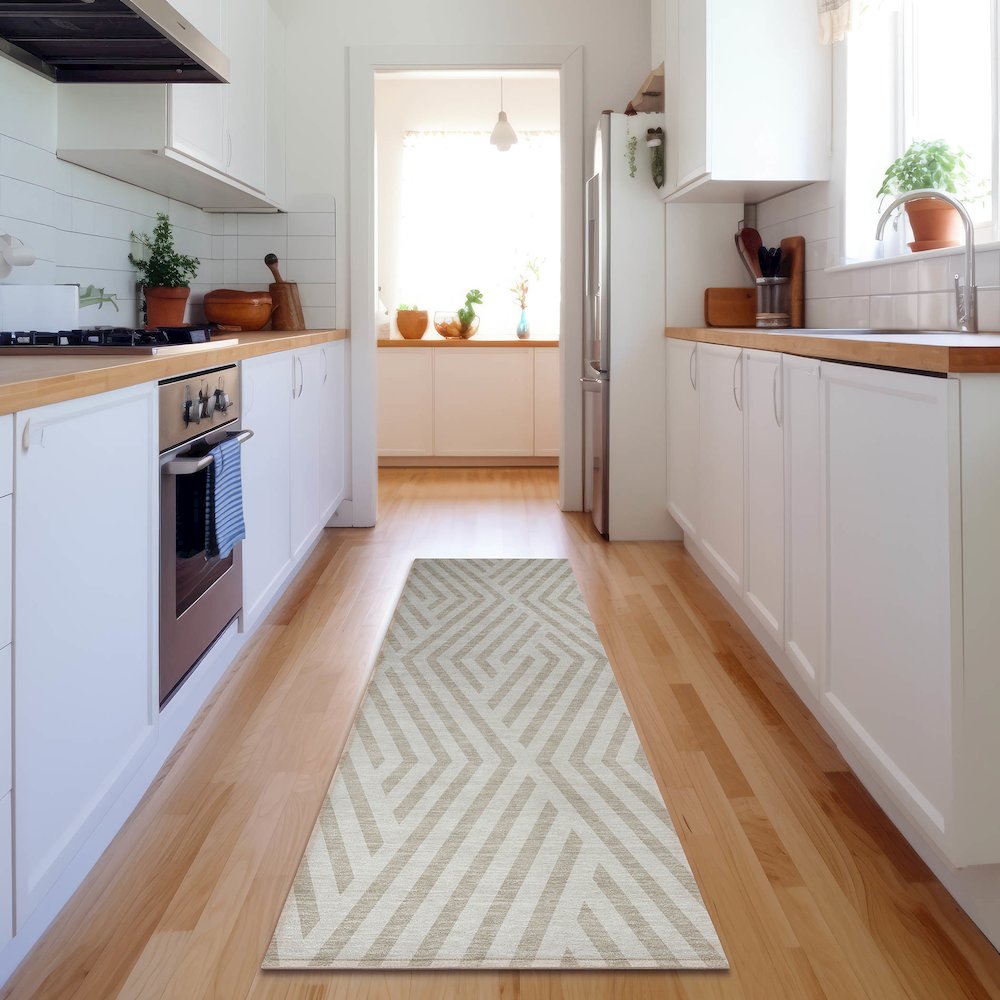 Premium Machine Washable Mayfield  Ivory 2'3" x 7'6" Runner Rug. Picture 5