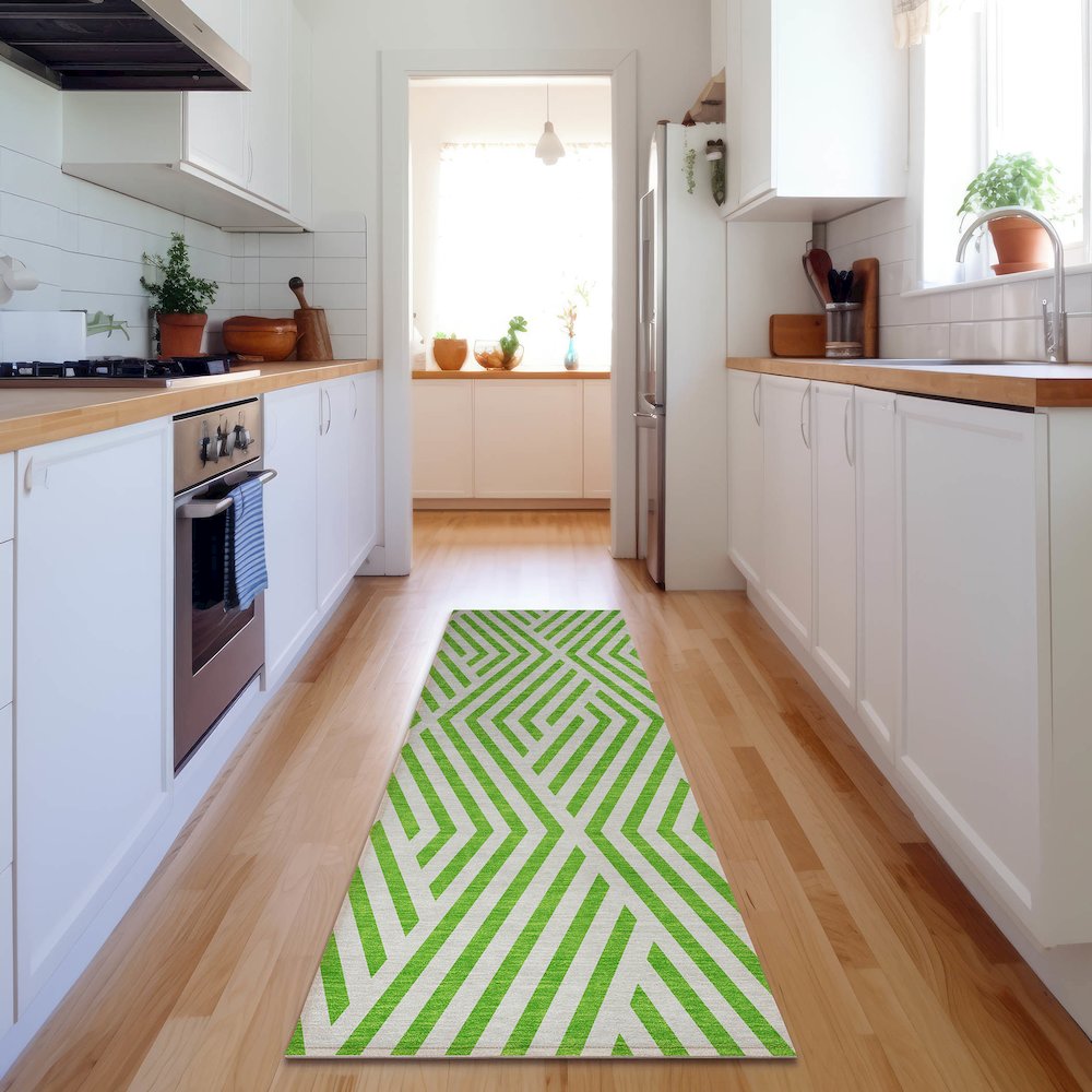 Premium Machine Washable Mayfield  Lime 2'3" x 7'6" Runner Rug. Picture 5