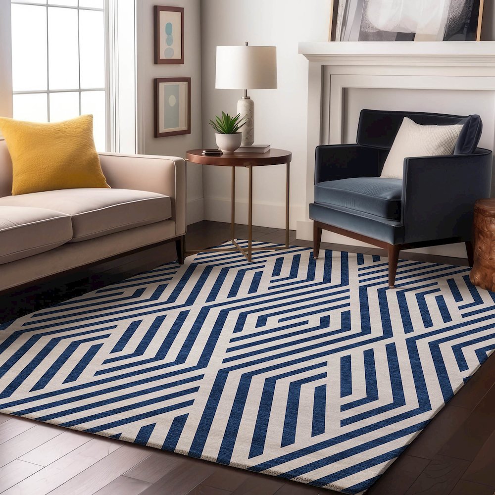 Premium Machine Washable Mayfield  Navy 2'6" x 3'10" Rug. Picture 5