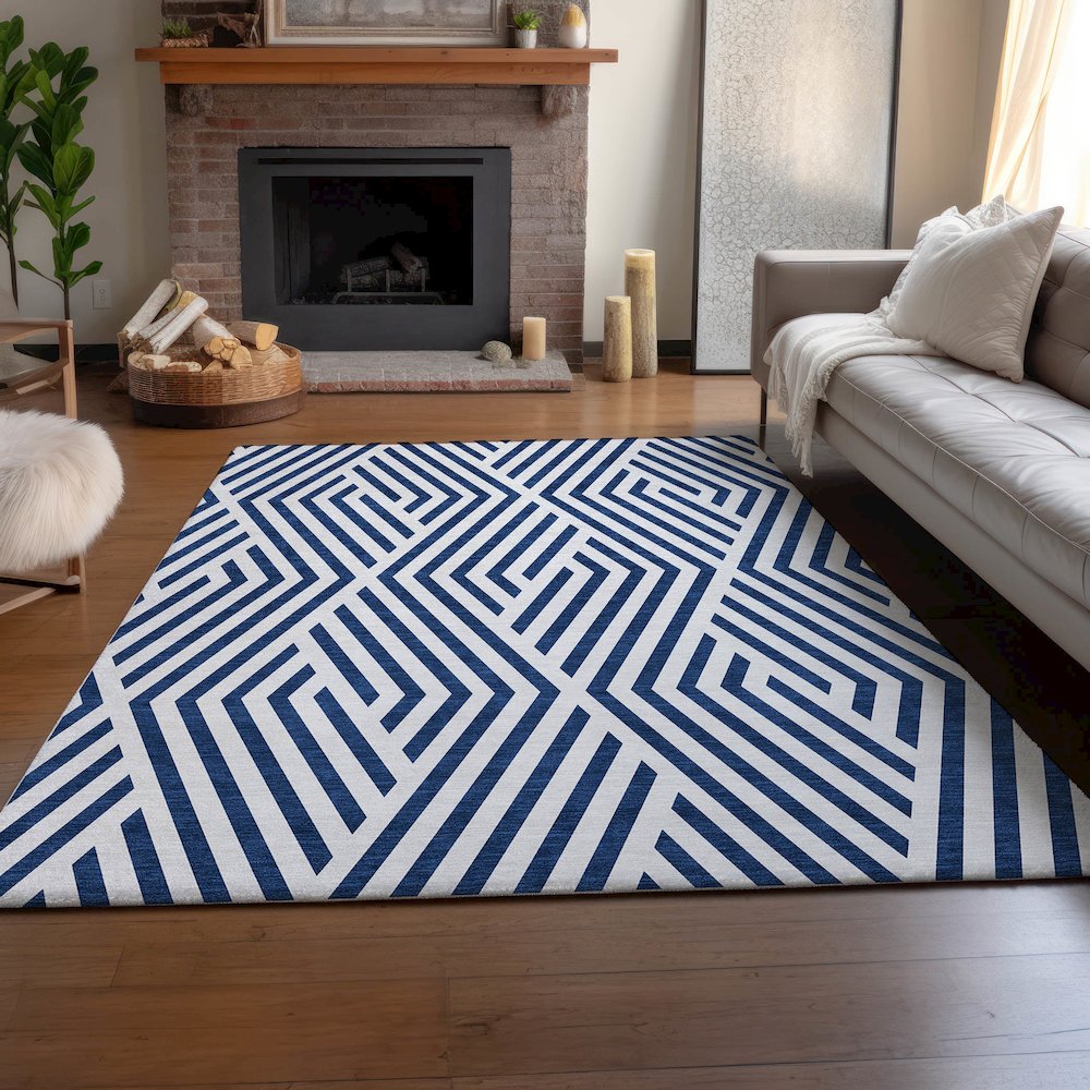 Premium Machine Washable Mayfield  Navy 2'6" x 3'10" Rug. Picture 6