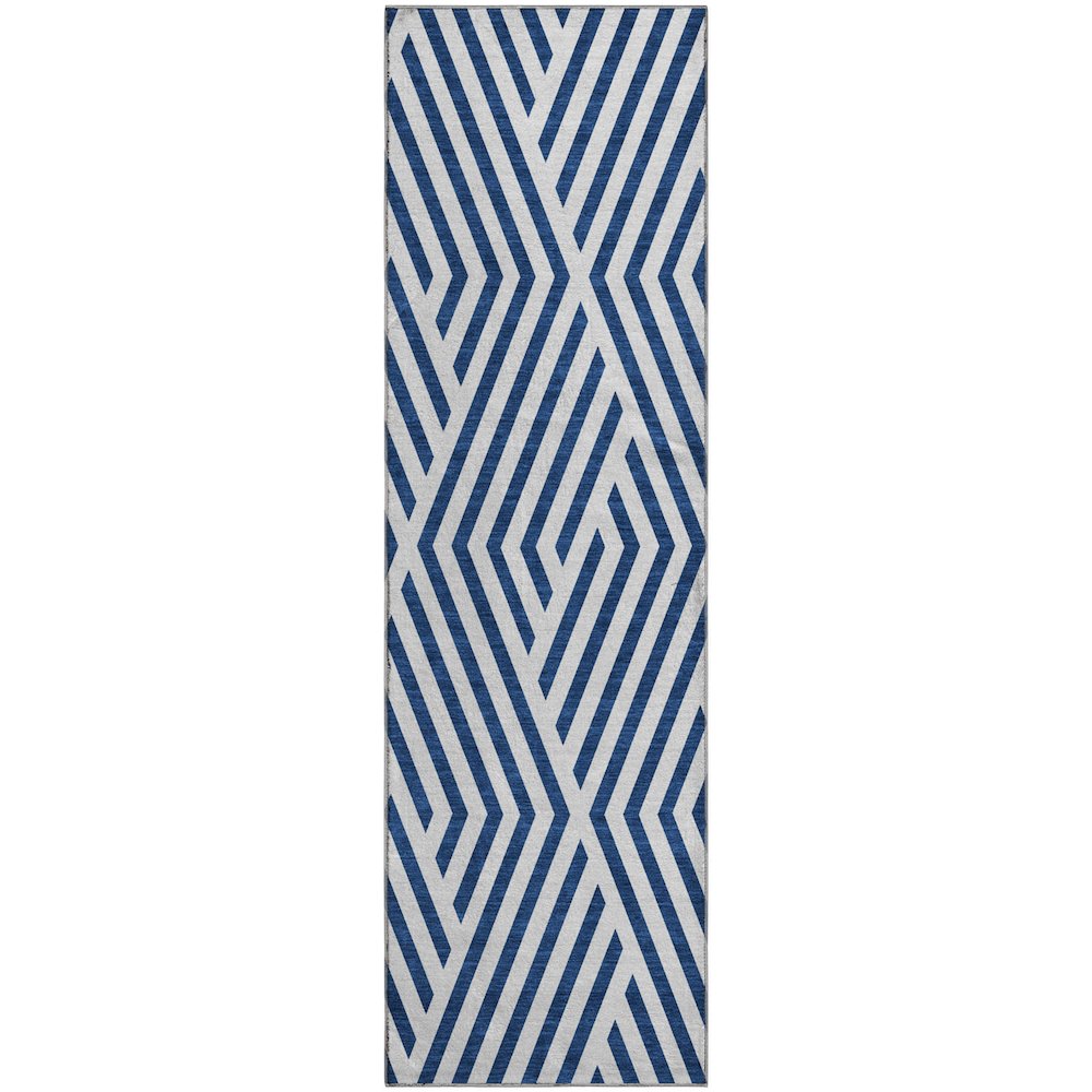 Premium Machine Washable Mayfield  Navy 2'3" x 7'6" Runner Rug. Picture 1