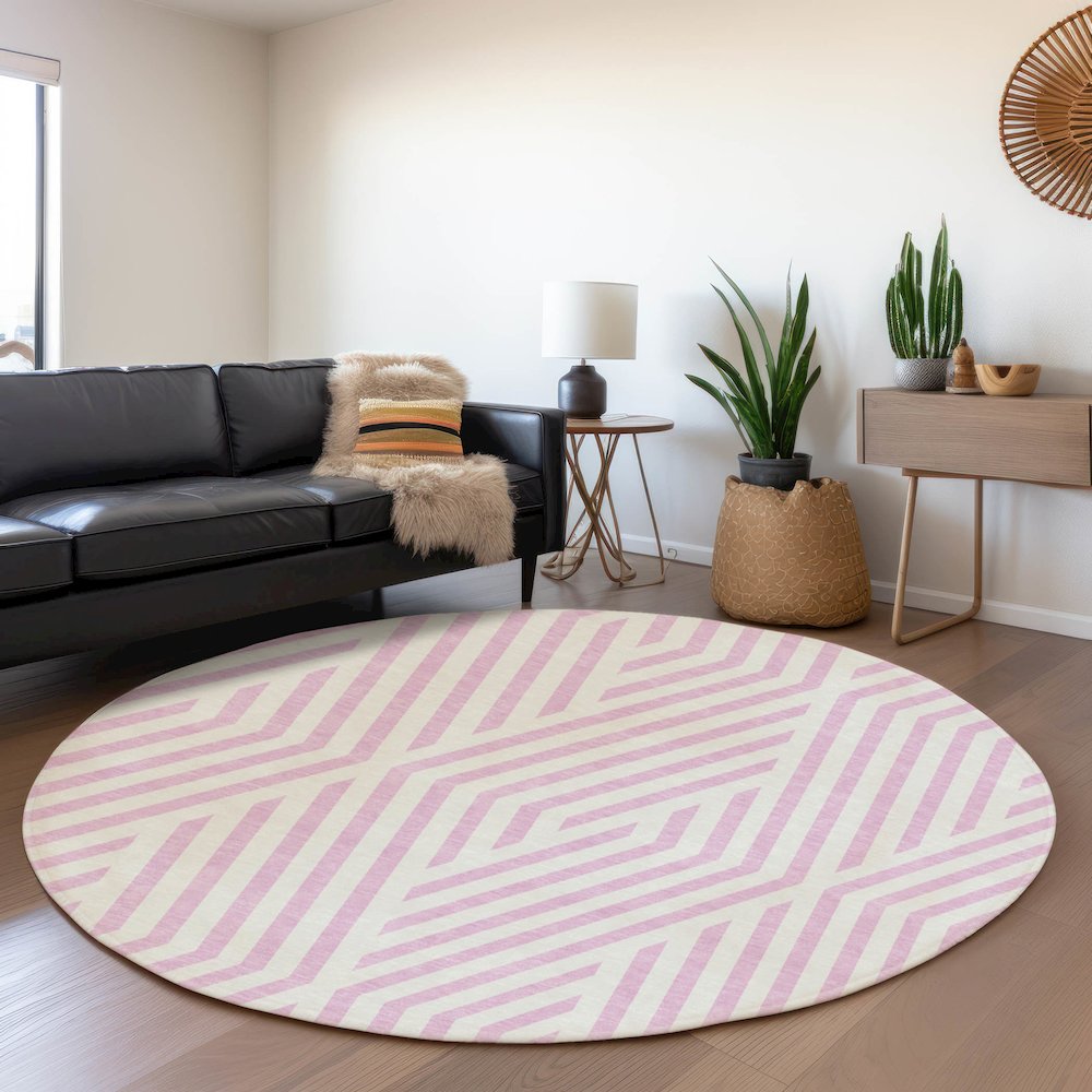Premium Machine Washable Mayfield  Pink 8' x 8' Round Rug. Picture 5